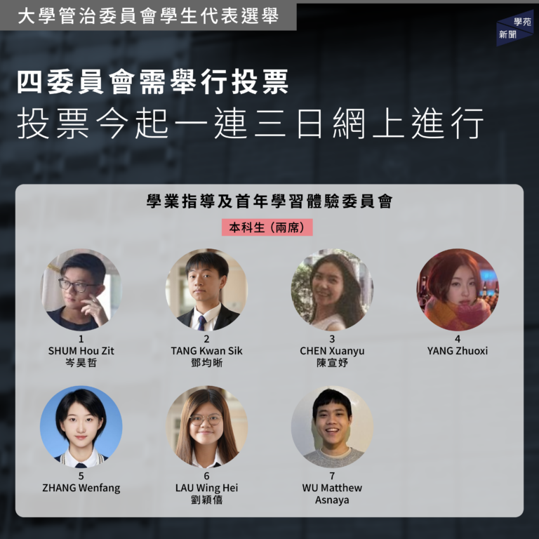 大學管治委員會學生代表選舉：四委員會需舉行投票 投票今起一連三日網上進行